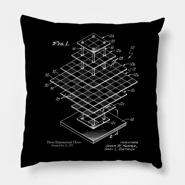 3D Chess Board Patent Print Pillow by MadebyDesign