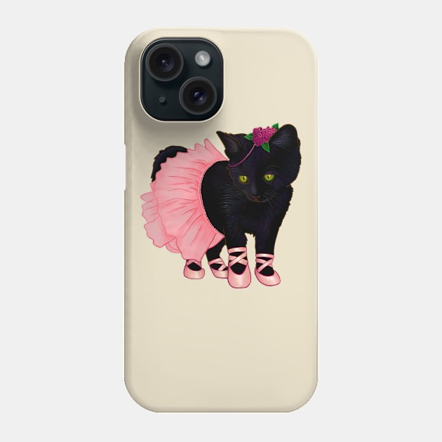 Halloween Black Kitten Dressed In Ballerina Costume Phone Case by Ashley D Wilson