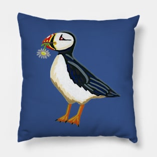 Gouache Flower Puffin Pillow