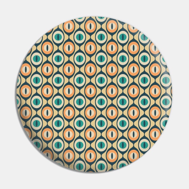 Retro Geo Pattern Charcoal, Teal, Orange, Yellow Pin by tramasdesign