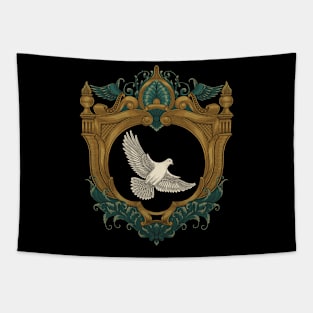 Dove in antique gold frame with engraving drawing style Tapestry