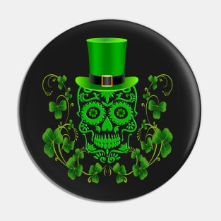 Green Saint Patricks Day Sugar Skull Pin