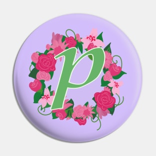 Monogram P, Personalized Floral Initial Pin