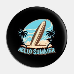 Hello Summer Bye School Vintage Funny Surfer Riding Surf Surfing Lover Gifts Pin