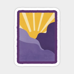 Purple Mountains and Sun Landscape Illustration Magnet