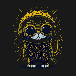 Kawaii Sci Fi Cartoon Cat Design T-Shirt