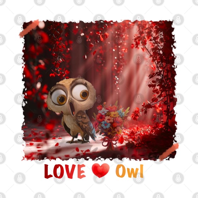 Owl with valentine heart by Black Cat