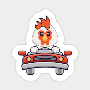 Cute chicken is driving. Magnet