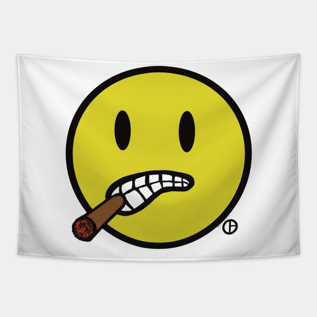 Bud The Cigar Chomping Smiley Face Tapestry by Art from the Blue Room