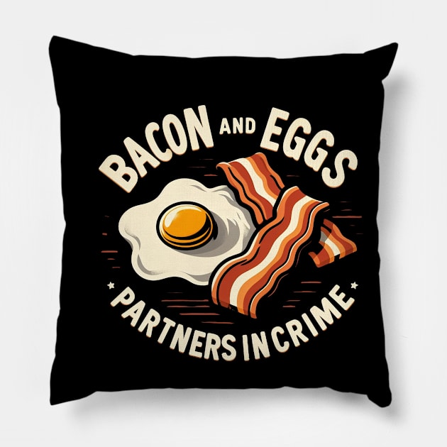 "Bacon and Eggs: Partners in Crime" Funny Breakfast Pillow by SimpliPrinter