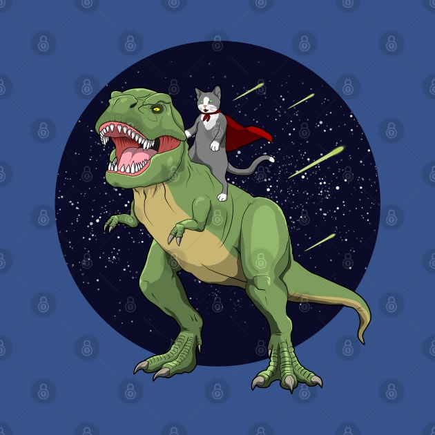 Hero Cat Riding T-Rex Dinosaur Cosmic by RongWay