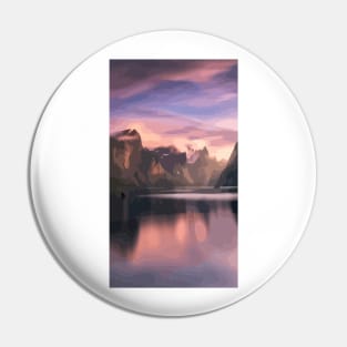 Norway Fjords Sunset Painting Pin