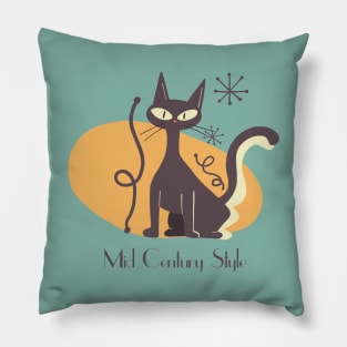 Mid Century Cat Illustration Pillow