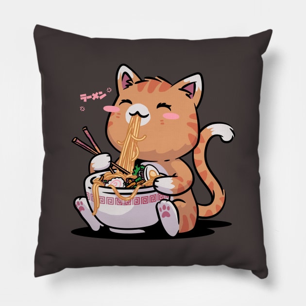 Cat Ramen Kawaii Neko Bowl Anime Otaku Caramel Cat Pillow by vo_maria