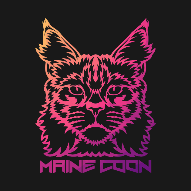 Maine Coon cat head graphic vibrant warm colors by Tiaratimbleweed