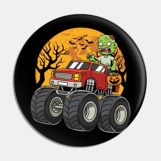 Scary Zombie Riding Monster Truck Halloween Pin