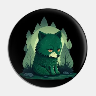 Lone green wolf Pin