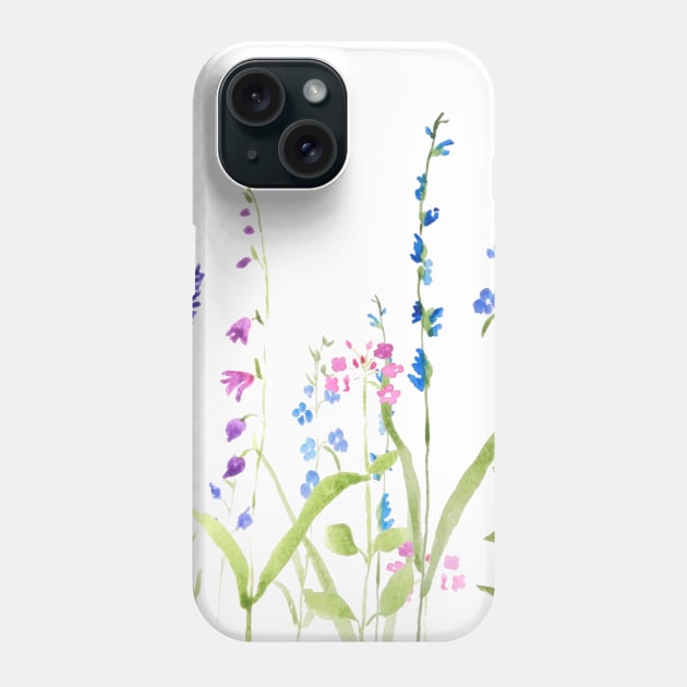 purple blue wild flowers watercolor painting Phone Case by colorandcolor