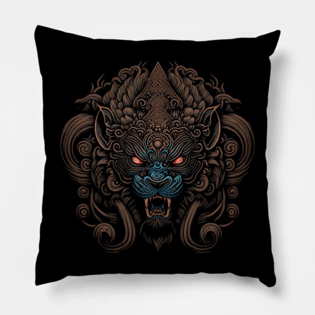 Lion decorated with Javanese ornaments Pillow by gblackid