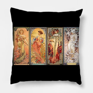 Alphonse Mucha Four Seasons Art Nouveau Pillow