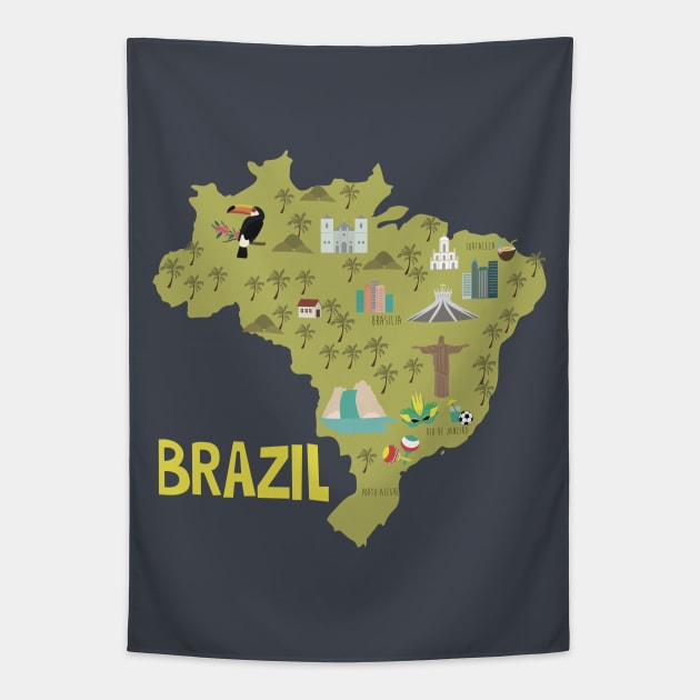 Brazil Illustrated Map Tapestry by JunkyDotCom