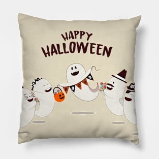 Happy Ghost Family Cartoon Pillow