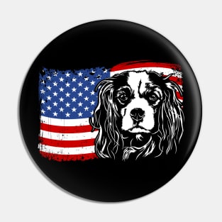 Proud Cavalier King Charles Spaniel American Flag patriotic dog Pin