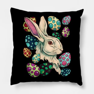 Easter bunny with colorful decorated eggs, cute rabbit Pillow