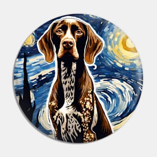 German Shorthaired Pointer Dog Breed Painting in a Van Gogh Starry Night Art Style Pin