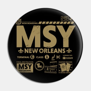 Vintage New Orleans MSY Airport Code Travel Day Retro Travel Tag Gold Pin