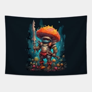Nocturnal Spore Sentinel: Fantasy Mushroom Knight Tapestry
