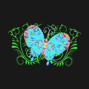 Decorative Aquamarine Butterfly Silhouette Art T-Shirt