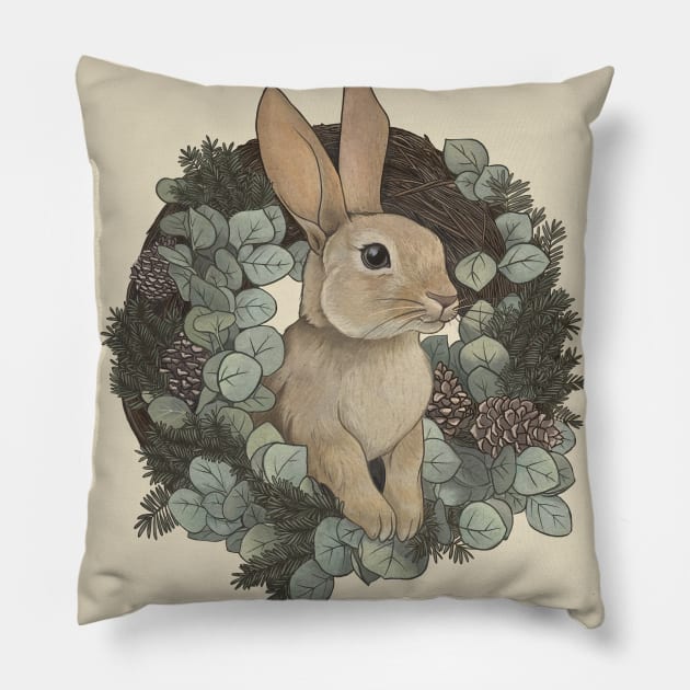 Winter Rabbit Pillow by LauraGraves