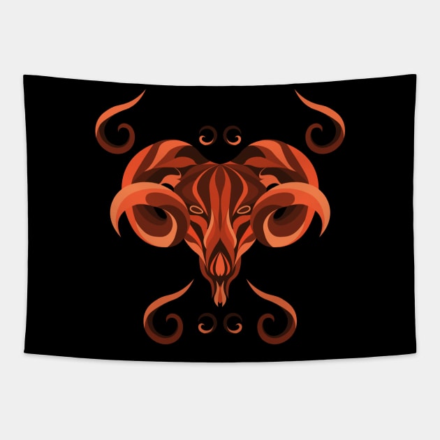 Aries Zodiac Sign - Orange Tapestry by TeeeeeeTime