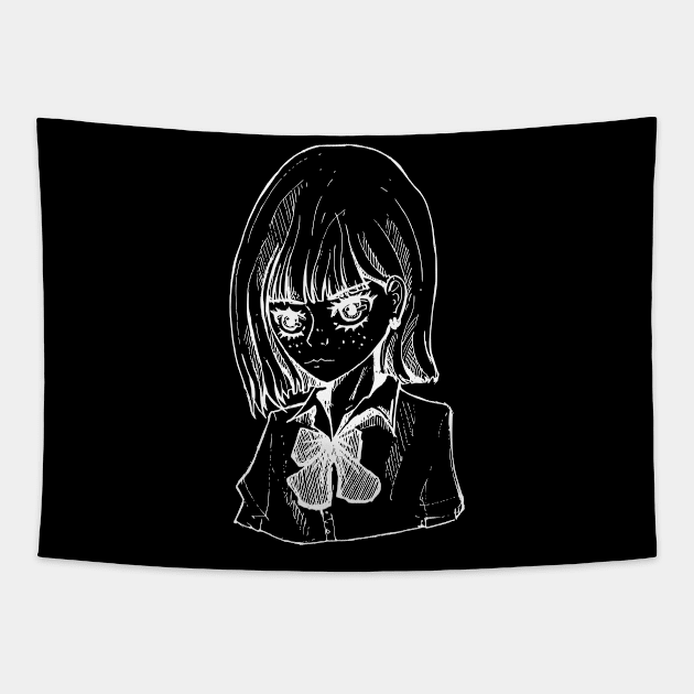 Portrait line art student girl Tapestry by TKDoodle