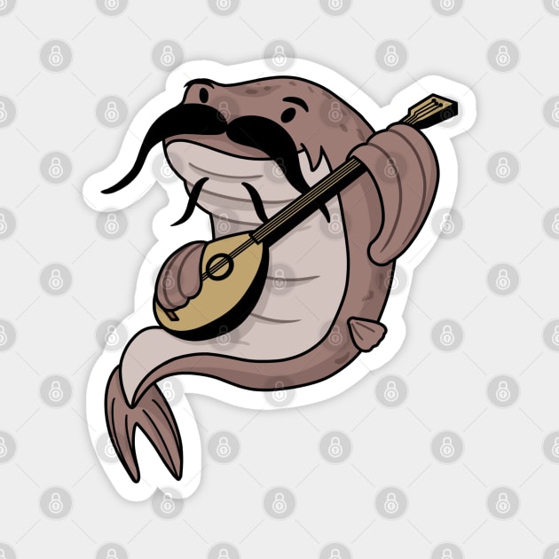 Catfish playing lute cartoon Magnet by ballooonfish