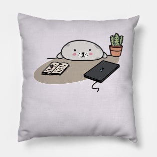 Cute seal working from home Pillow