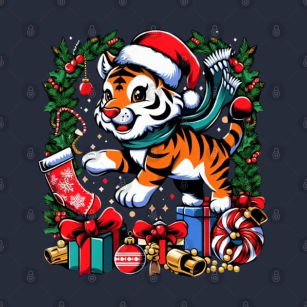 Festive Tiger in Santa's Hat for Christmas by Imaginate