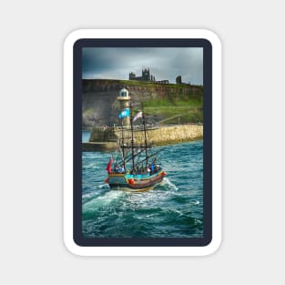 Whitby Harbour, Yorkshire. The Bark Endeavour, Nautical British coast art Magnet