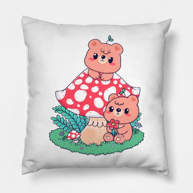 Mashroom Forest Bear Pillow by Minidooods