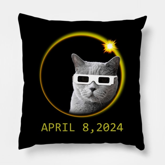 Cat Wearing Solar Eclipse Glasses Pillow by Emma Creation