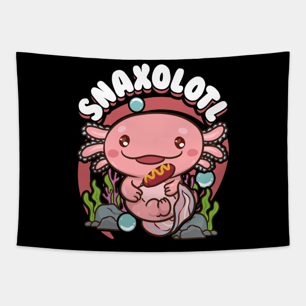 Snaxolotl Funny Axolotl Pun Snacks Desserts Kawaii Tapestry by theperfectpresents