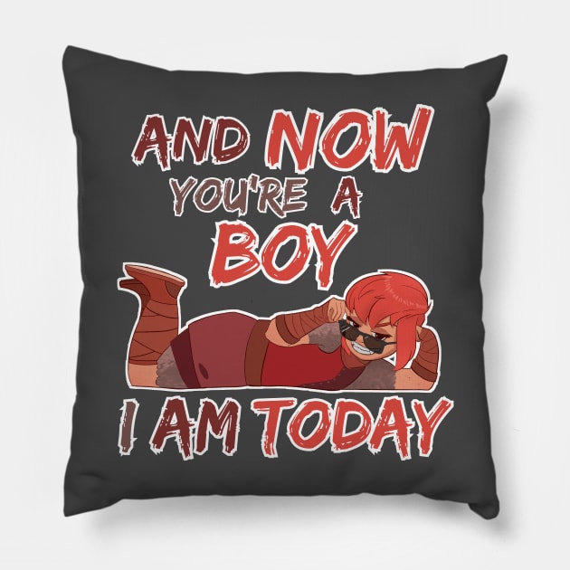 nimona "And now you're a boy, I am today" Pillow by Quma