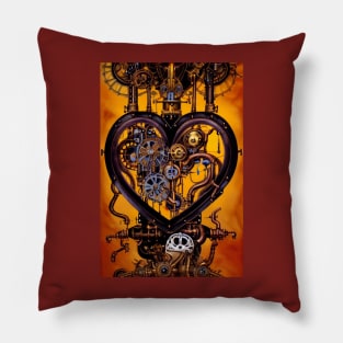 Steampunk mechanical heart Pillow