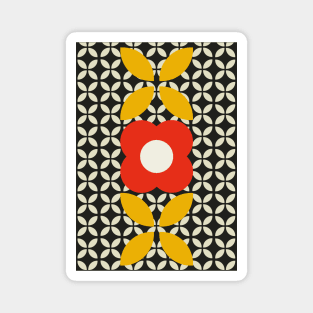 Retro Flower, Geo Pattern Red, Yellow, Black and Cream Magnet