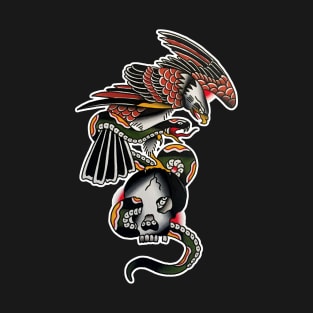 Eagle, Snake with Skull Tattoo Design T-Shirt