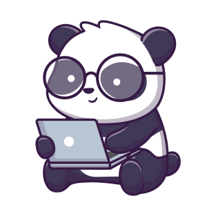Cute panda working on laptop T-Shirt
