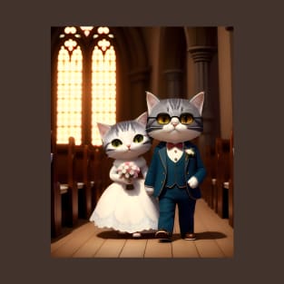 Cats Getting Married - Modern Digital Art T-Shirt