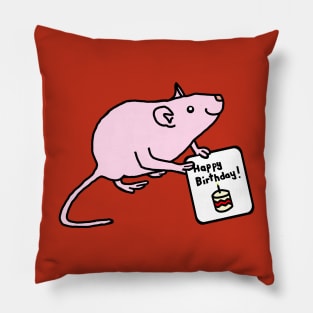 Cute Pink Rat says Happy Birthday Pillow