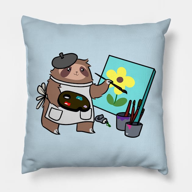 Artist Painter Sloth Pillow by saradaboru